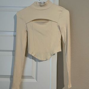 Top shop, long sleeve, off white color, cropped, US 4